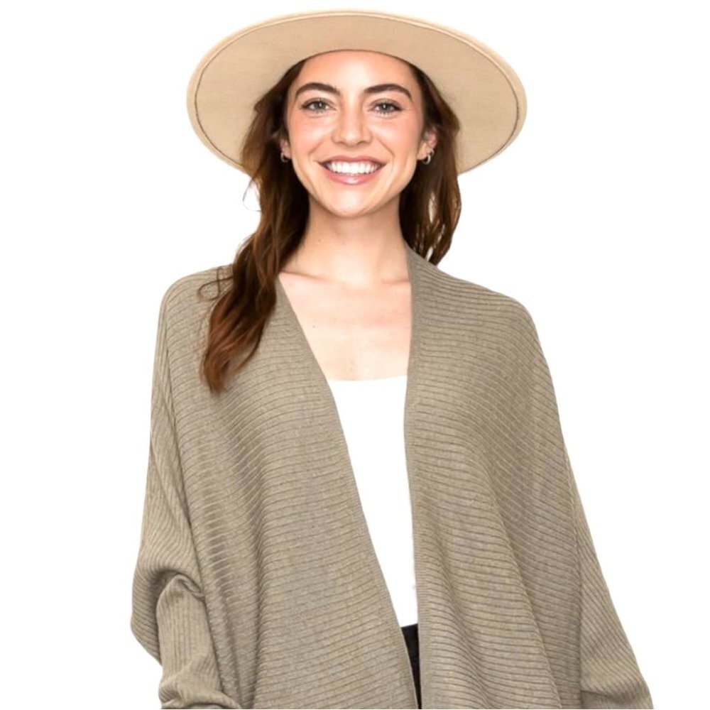 Sissy Boy Lia Taupe Ribbed Open Front Cardigan Size M